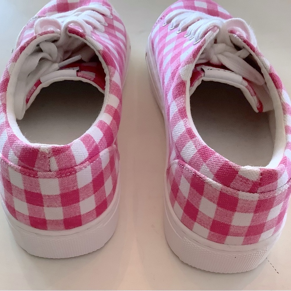 J. Crew Women’s Pink and White Check Roadtrip Sneakers Size 7.5 - Picture 5 of 8